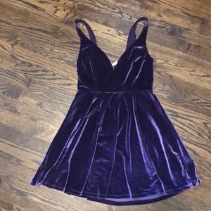 Purple Deep V Velvet Skater Dress